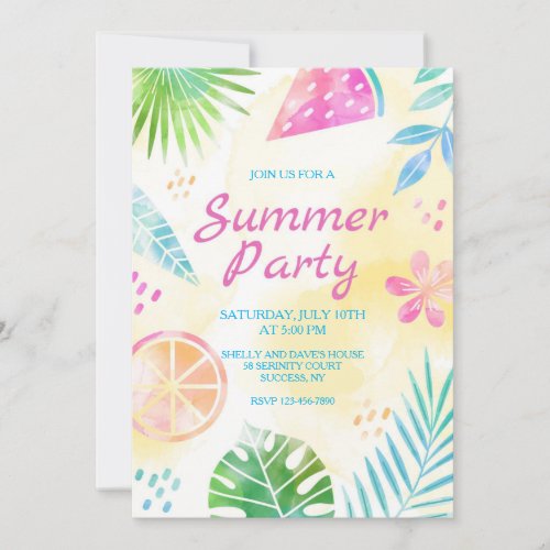 Summer Party Hand Painted Invitation