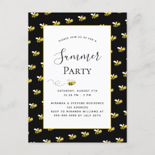 Summer party happy bumble bees backyard bbq invita postcard