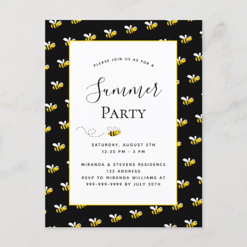Summer party happy bumble bees backyard bbq invita postcard
