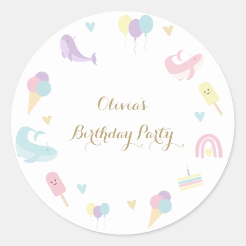 Summer Party Ice Cream Calligraphy Birthday Party Classic Round Sticker