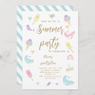 Summer Party Ice Cream Calligraphy Birthday Party Invitation