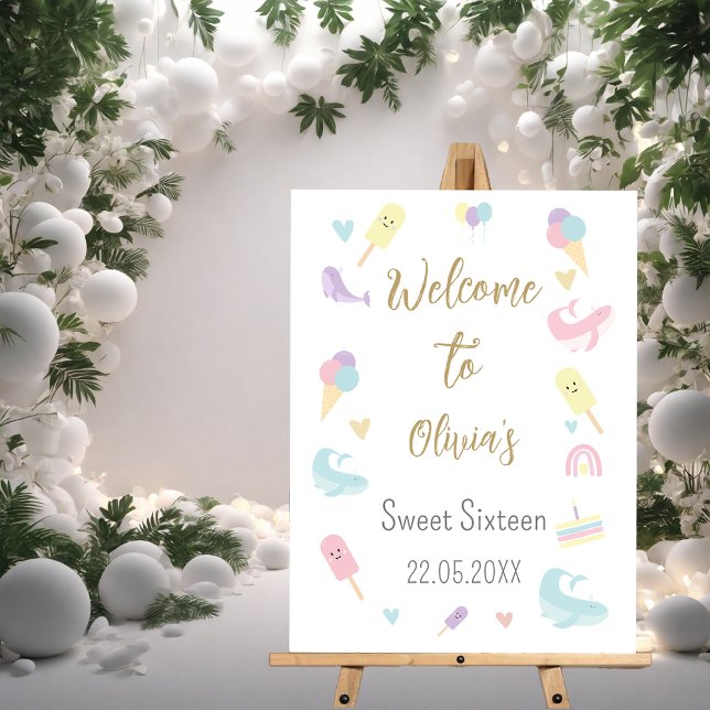 Summer Party Ice Cream Calligraphy Sweet Sixteen Foam Board (Creator Uploaded)