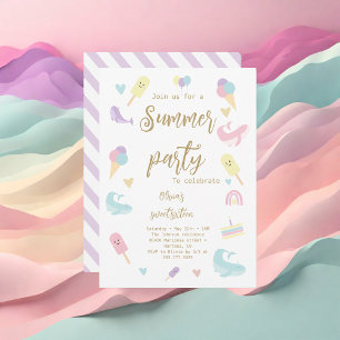 Summer Party Ice Cream Calligraphy Sweet Sixteen Invitation