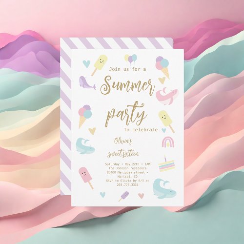 Summer Party Ice Cream Calligraphy Sweet Sixteen Invitation