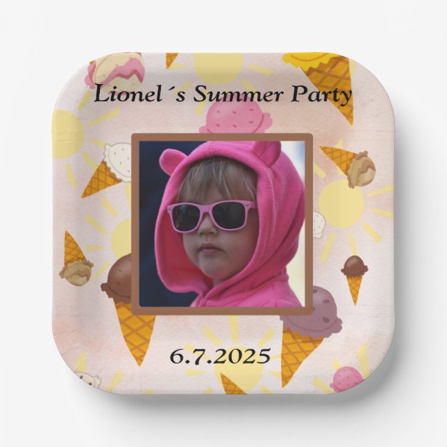 Summer party ice cream paper plates (Front)