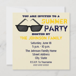 Summer Party Invitation - Black Sunglasses