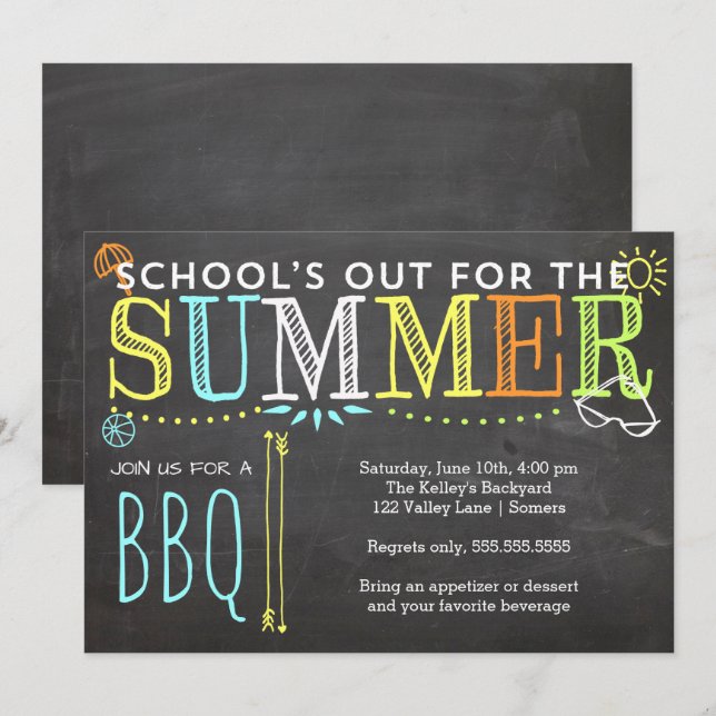 Summer Party Invitation-School's Out BBQ Invitation (Front/Back)