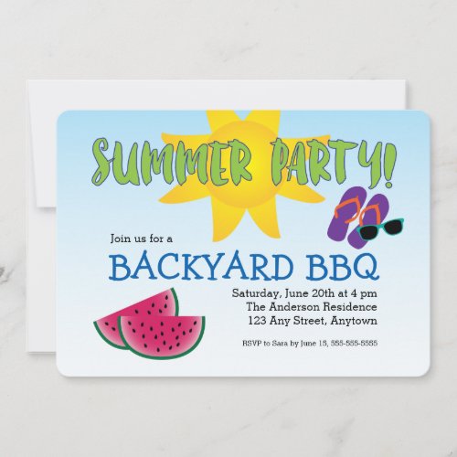 Summer Party Invitation with Watermelon  Sun