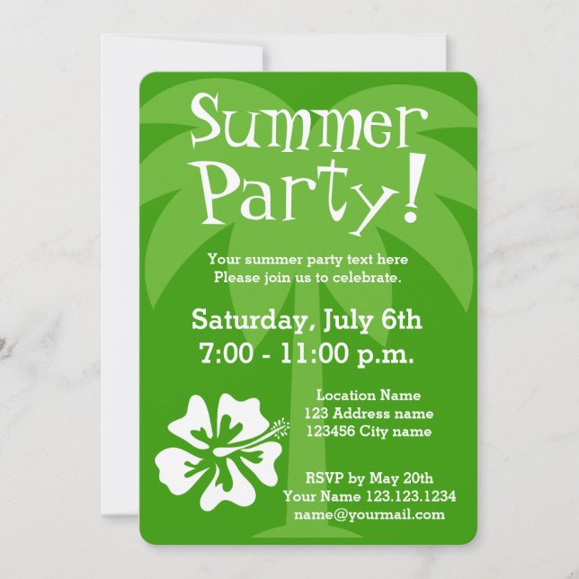 Summer party invitations with tropical flower (Front)