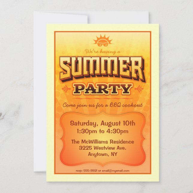 Summer Party Invite - Bright warm sunny  colors (Front)