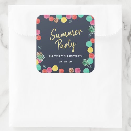 Summer Party Lampions Invitation Square Sticker