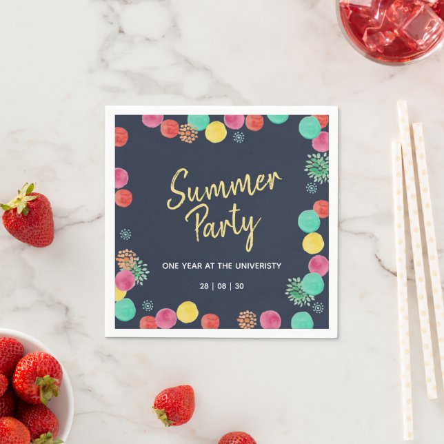 Summer Party Lampions Invitation Square Sticker Napkins (Insitu)