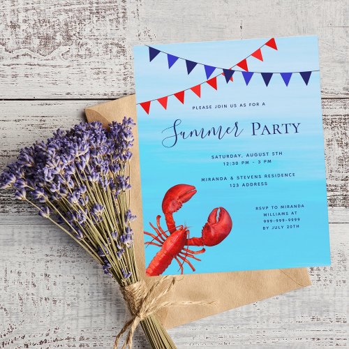 Summer party lobster blue sea budget invitation