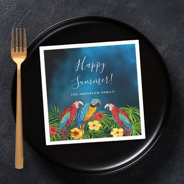 Summer party navy blue parrots birds napkins (Creator Uploaded)