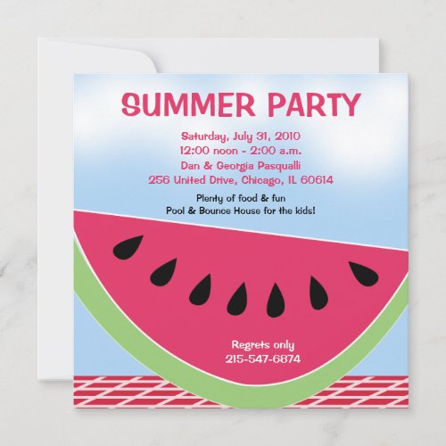 Summer Party Picnic Watermelon 5x5 custom Announcements