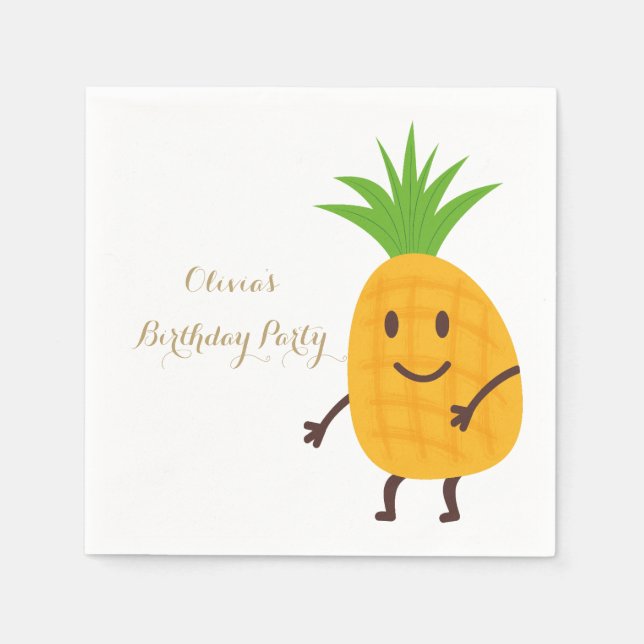Summer Party Pineapple Tropical Birthday Party Napkins (Front)