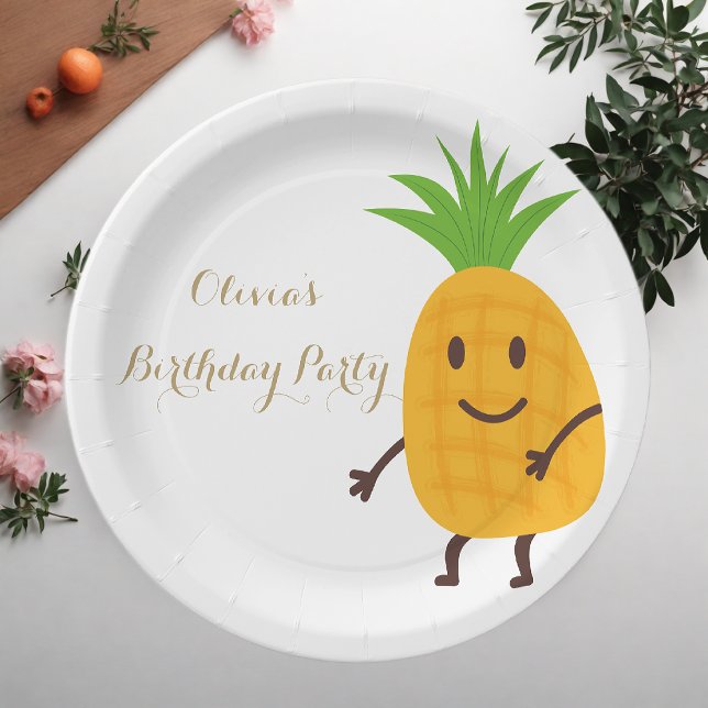 Summer Party Pineapple Tropical Birthday Party Paper Plates (Creator Uploaded)