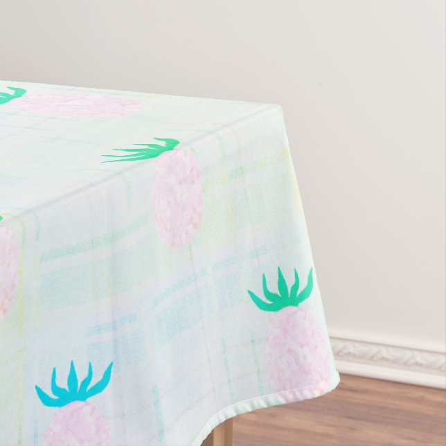 Summer Party Pink Pineapple Aqua Tablecloth (In Situ)