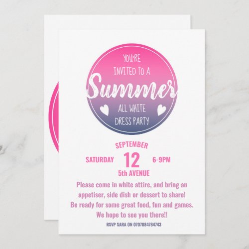 summer party pink sunset ombre pool invitation