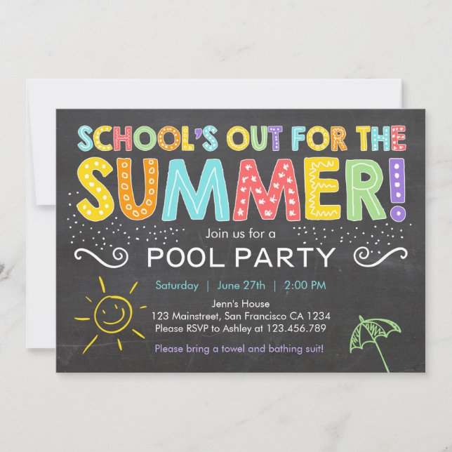 Summer Party Pool Party Schools Out Invitation (Front)