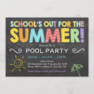 Summer Party Pool Party Schools Out Invitation