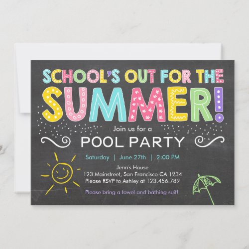 Summer Party Pool Party Schools Out Invitation