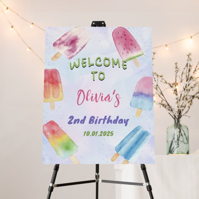 Summer Party Popsicle Birthday Welcome Sign (In Situ (Stand))