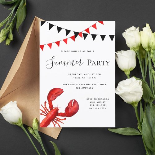 Summer party red lobster beach outdoor invitation