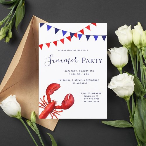 Summer party red lobster beach outdoor invitation