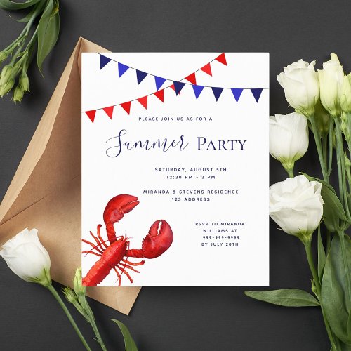 Summer party red lobster blue budget invitation