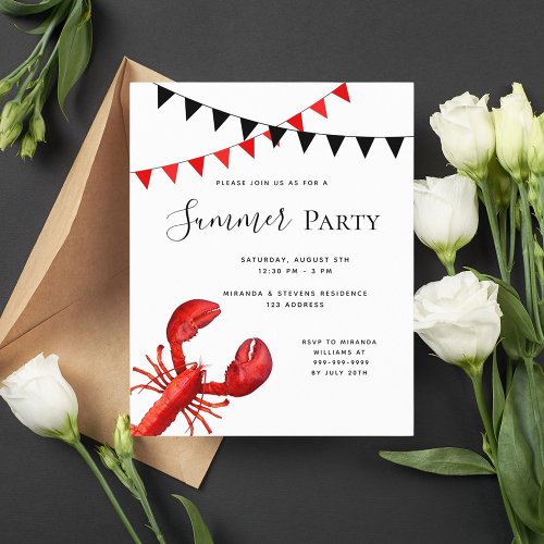 Summer party red lobster budget invitation