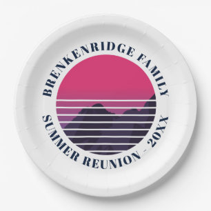Summer Party Retro Sunset Mountains Custom Paper Plates