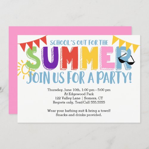 Summer Party Schools Out Bright Colors Invitation