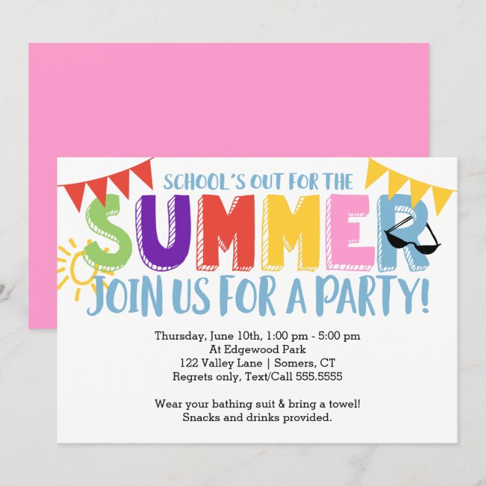 Summer Party, School's Out Bright Colors Invitation | Zazzle.com