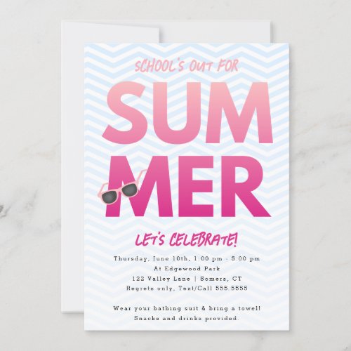 Summer Party Schools Out Pink Ombre Invitation