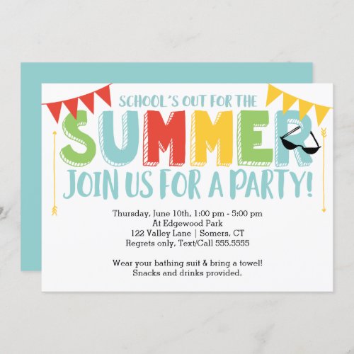 Summer Party Schools Out Primary Colors Invitation