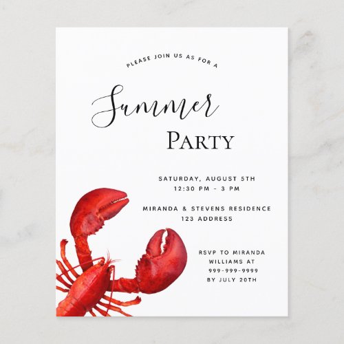 Summer party seafood red lobster budget invitation flyer