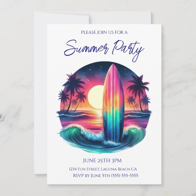 Summer Party- Surfboard Escape- Invitation (Front)