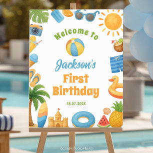 Summer Party Tropical Beach Birthday Welcome Sign