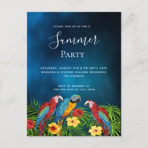 Summer party tropical dark blue night invitation postcard