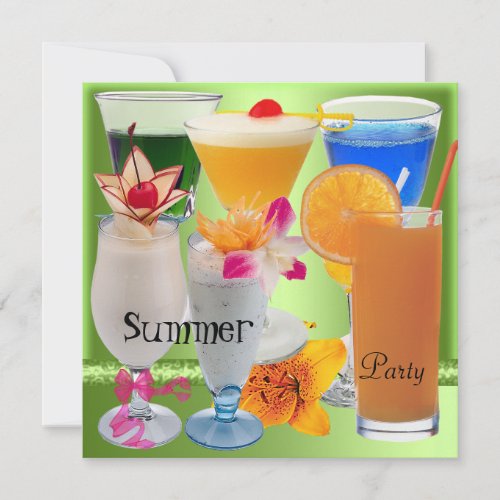 Summer Party Tropical Lime Green Cocktail Drinks Invitation