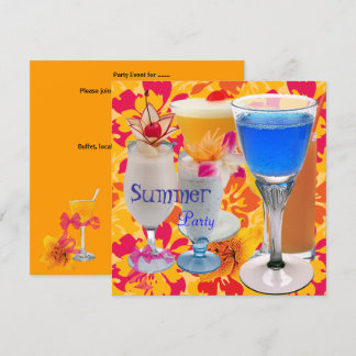 Summer Party Tropical Yellow Cocktail Drinks Blue Invitation
