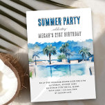 Summer Party Watercolor Tropical Pool Birthday Invitation<br><div class="desc">Summer party birthday invitation - perfect for pool party, beach party etc and editable for any age, such as 21st birthday, 30th birthday .. The modern elegant watercolor design features a cool pool with tropical palm trees on the sun deck. Neutral design for male or female adult birthday party or...</div>