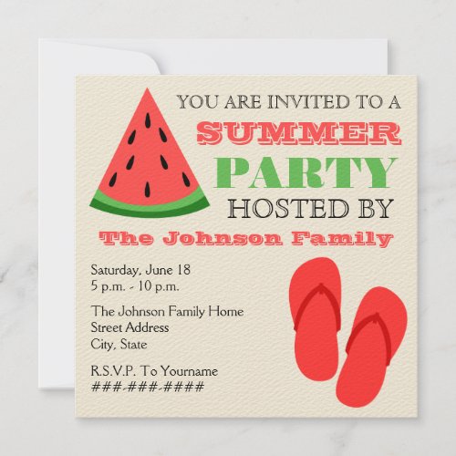 Summer Party Watermelon &amp; Flip Flops Invitation