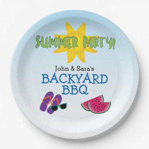 Summer Party Watermelon & Sun Add Name Paper Plates