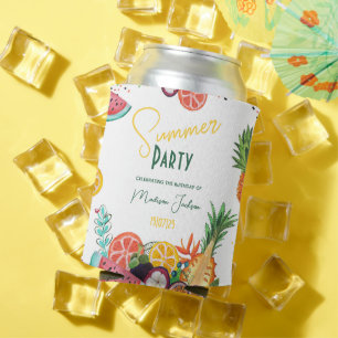 Summer party yellow tropical fruit invitation can cooler