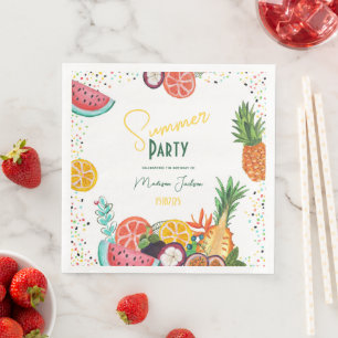 Summer party yellow tropical fruit invitation paper dinner napkins