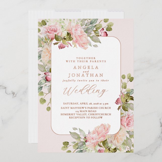 Summer Pastel Florals Wedding Foil Invitation (Envelope)