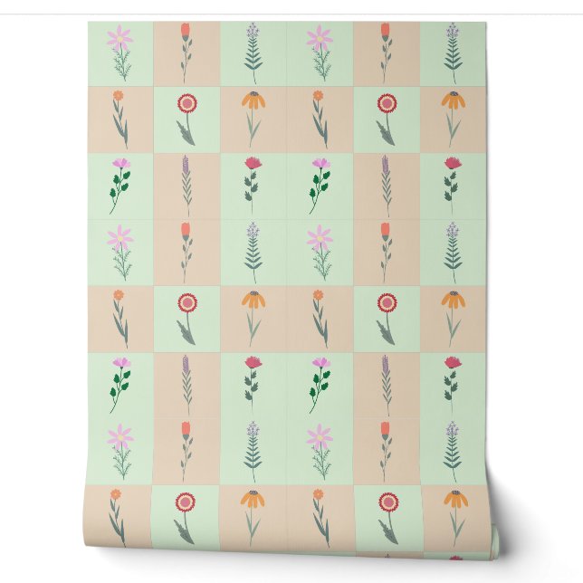 Summer pastel flowers pattern wallpaper  (Unrolling)