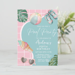 Summer Pastel Girl Pool Birthday Party Invitation